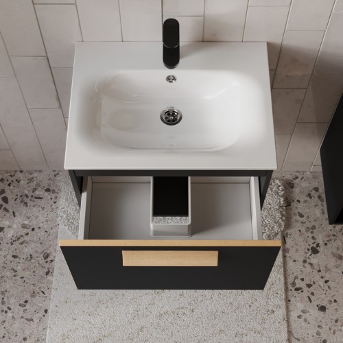 Тумба с раковиной для ванной MEBELVANN  НОТО 60 см подвесная  Чёрный soft touch