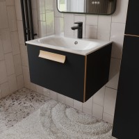 Тумба с раковиной для ванной MEBELVANN  НОТО 60 см подвесная  Чёрный soft touch