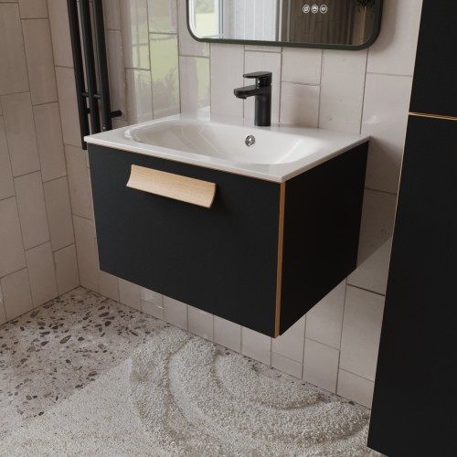 Тумба с раковиной для ванной MEBELVANN  НОТО 60 см подвесная  Чёрный soft touch