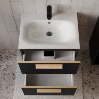 Тумба с раковиной для ванной MEBELVANN  НОТО 60 см подвесная  Чёрный soft touch