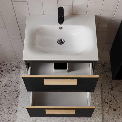 Тумба с раковиной для ванной MEBELVANN  НОТО 60 см подвесная  Чёрный soft touch