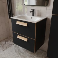 Тумба с раковиной для ванной MEBELVANN  НОТО 60 см подвесная  Чёрный soft touch