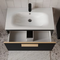 Тумба с раковиной для ванной MEBELVANN  НОТО 80 см подвесная  Чёрный soft touch