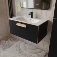 Тумба с раковиной для ванной MEBELVANN  НОТО 80 см подвесная  Чёрный soft touch