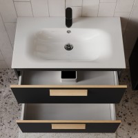 Тумба с раковиной для ванной MEBELVANN  НОТО 80 см подвесная  Чёрный soft touch