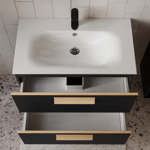 Тумба с раковиной для ванной MEBELVANN  НОТО 80 см подвесная  Чёрный soft touch