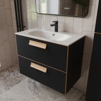 Тумба с раковиной для ванной MEBELVANN  НОТО 80 см подвесная  Чёрный soft touch