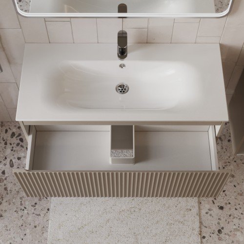 Тумба с раковиной для ванной MEBELVANN СИЦИЛИЯ 100см подвесная капучино