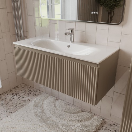 Тумба с раковиной для ванной MEBELVANN СИЦИЛИЯ 100см подвесная капучино