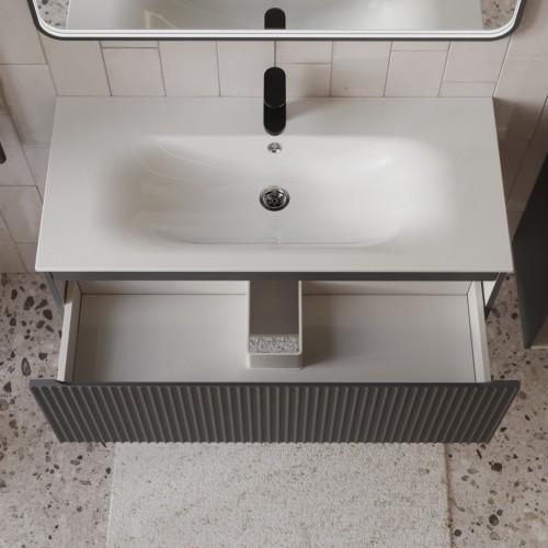 Тумба с раковиной для ванной MEBELVANN СИЦИЛИЯ 100см подвесная графит