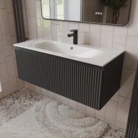 Тумба с раковиной для ванной MEBELVANN СИЦИЛИЯ 100см подвесная графит