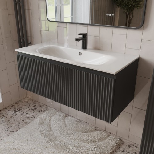 Тумба с раковиной для ванной MEBELVANN СИЦИЛИЯ 100см подвесная графит