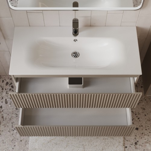 Тумба с раковиной для ванной MEBELVANN СИЦИЛИЯ 100см подвесная капучино