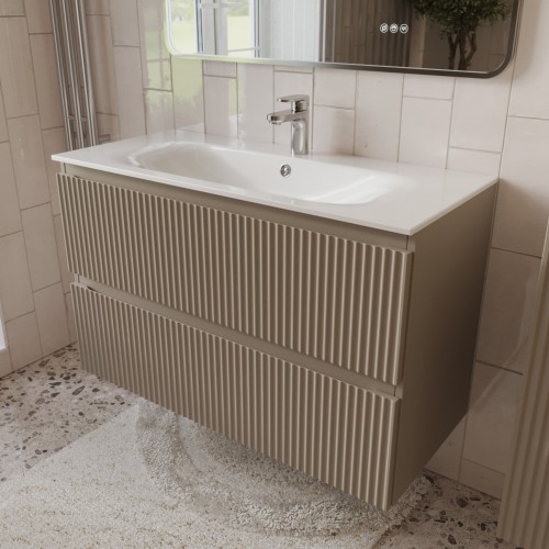 Тумба с раковиной для ванной MEBELVANN СИЦИЛИЯ 100см подвесная капучино