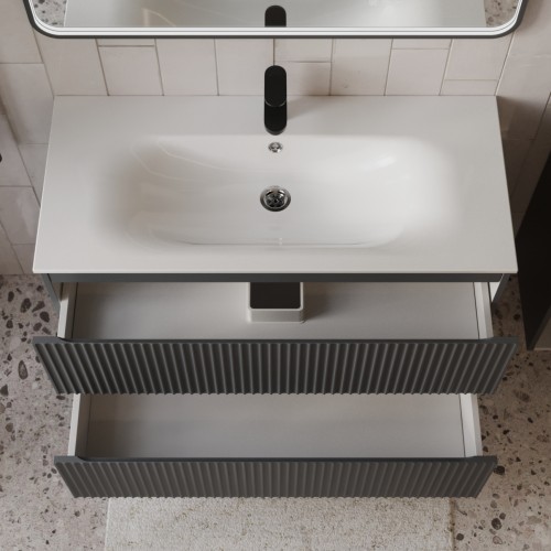 Тумба с раковиной для ванной MEBELVANN СИЦИЛИЯ 100см подвесная графит