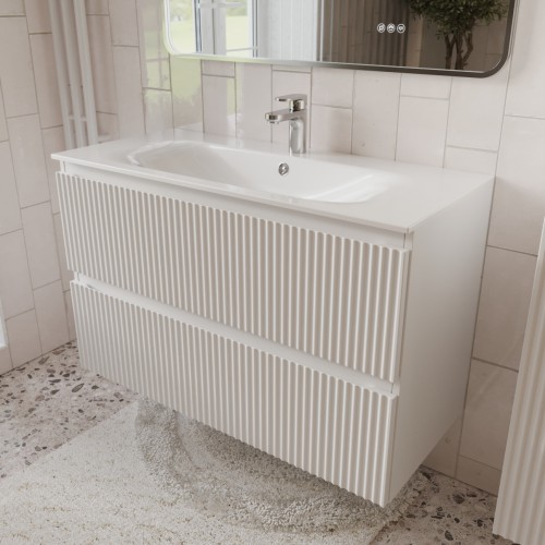 Тумба с раковиной для ванной MEBELVANN СИЦИЛИЯ 100см подвесная белая