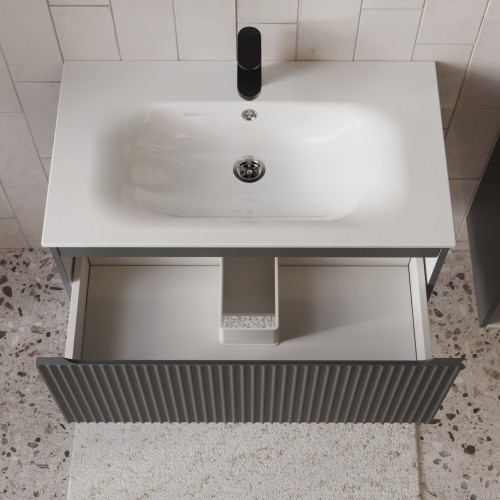 Тумба с раковиной для ванной MEBELVANN СИЦИЛИЯ 80см подвесная графит