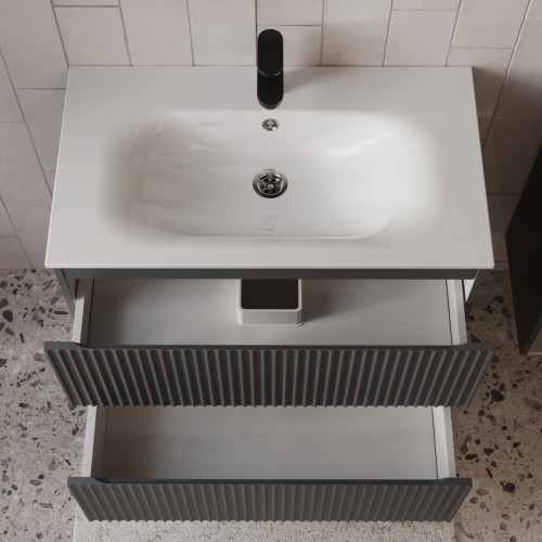 Тумба с раковиной для ванной MEBELVANN СИЦИЛИЯ 80см подвесная графит