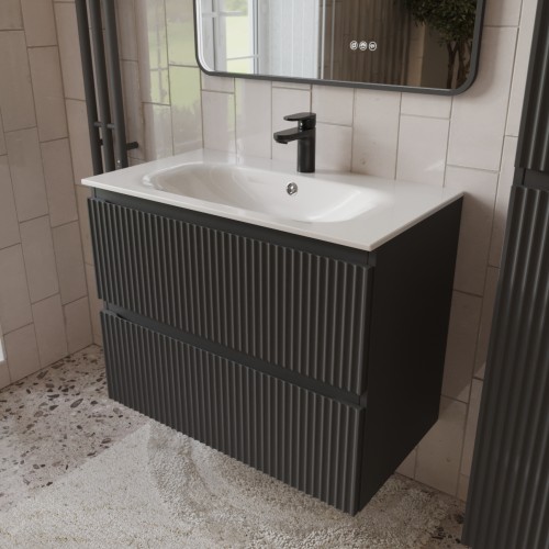 Тумба с раковиной для ванной MEBELVANN СИЦИЛИЯ 80см подвесная графит