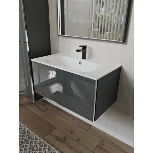 Тумба с раковиной для ванной MEBELVANN ВЕГА 80см подвесная графит