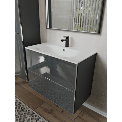 Тумба с раковиной для ванной MEBELVANN ВЕГА 80см подвесная графит