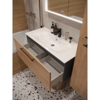 Тумба с раковиной для ванной MEBELVANN ВЕНТА 100см подвесная Шпон Дуб Европейский