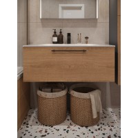 Тумба с раковиной для ванной MEBELVANN ВЕНТА 100см подвесная Шпон Дуб Европейский