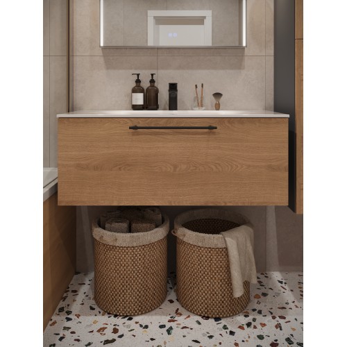 Тумба с раковиной для ванной MEBELVANN ВЕНТА 100см подвесная Шпон Дуб Европейский