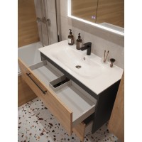 Тумба с раковиной для ванной MEBELVANN ВЕНТА 100см подвесная Шпон Дуб Европейский