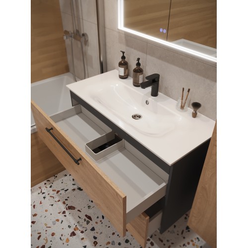 Тумба с раковиной для ванной MEBELVANN ВЕНТА 100см подвесная Шпон Дуб Европейский