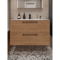 Тумба с раковиной для ванной MEBELVANN ВЕНТА 100см подвесная Шпон Дуб Европейский