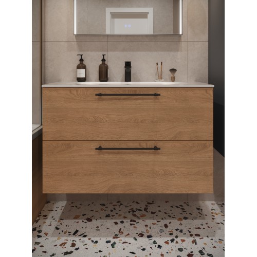 Тумба с раковиной для ванной MEBELVANN ВЕНТА 100см подвесная Шпон Дуб Европейский