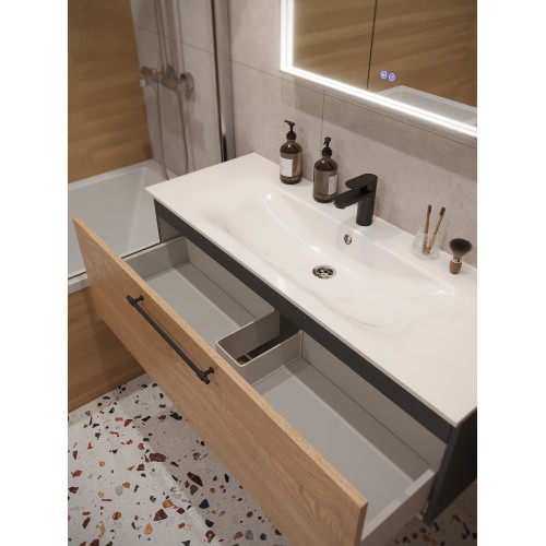 Тумба с раковиной для ванной MEBELVANN ВЕНТА 120см подвесная Шпон Дуб Европейский