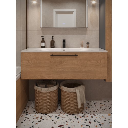 Тумба с раковиной для ванной MEBELVANN ВЕНТА 120см подвесная Шпон Дуб Европейский