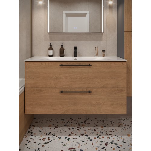 Тумба с раковиной для ванной MEBELVANN ВЕНТА 120см подвесная Шпон Дуб Европейский