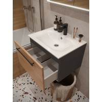 Тумба с раковиной для ванной MEBELVANN ВЕНТА 60см подвесная Шпон Дуб Европейский