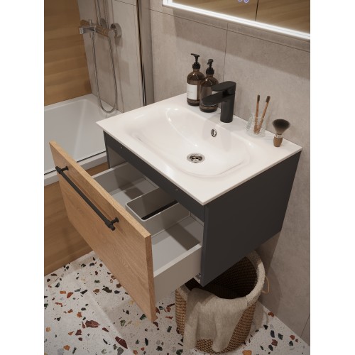 Тумба с раковиной для ванной MEBELVANN ВЕНТА 60см подвесная Шпон Дуб Европейский