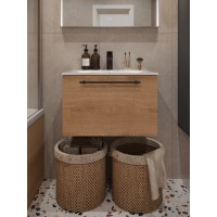 Тумба с раковиной для ванной MEBELVANN ВЕНТА 60см подвесная Шпон Дуб Европейский