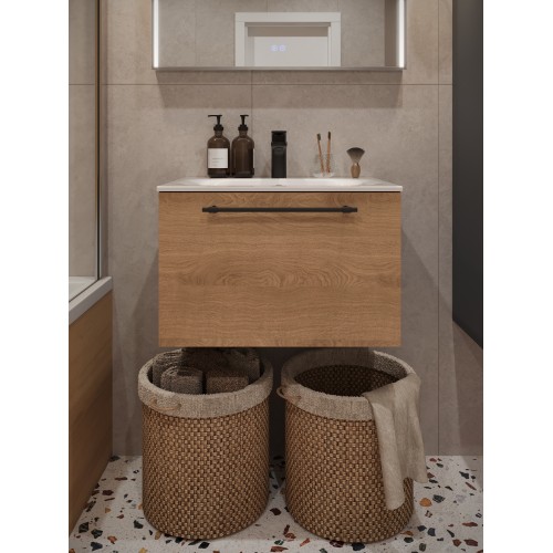 Тумба с раковиной для ванной MEBELVANN ВЕНТА 60см подвесная Шпон Дуб Европейский
