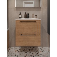 Тумба с раковиной для ванной MEBELVANN ВЕНТА 60см подвесная Шпон Дуб Европейский