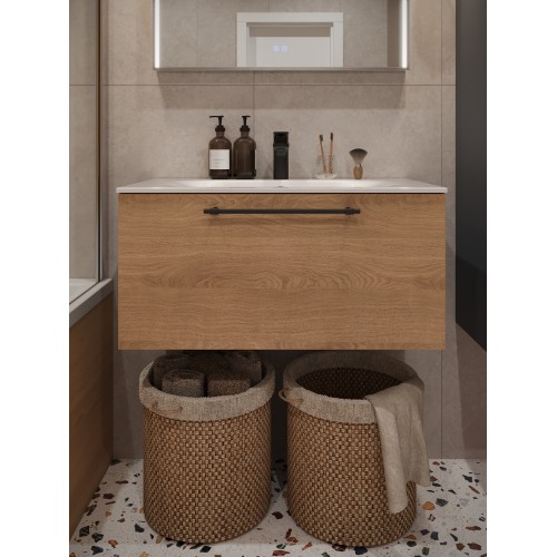 Тумба с раковиной для ванной MEBELVANN ВЕНТА 80см подвесная Шпон Дуб Европейский