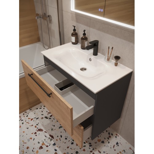 Тумба с раковиной для ванной MEBELVANN ВЕНТА 80см подвесная Шпон Дуб Европейский