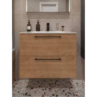 Тумба с раковиной для ванной MEBELVANN ВЕНТА 80см подвесная Шпон Дуб Европейский