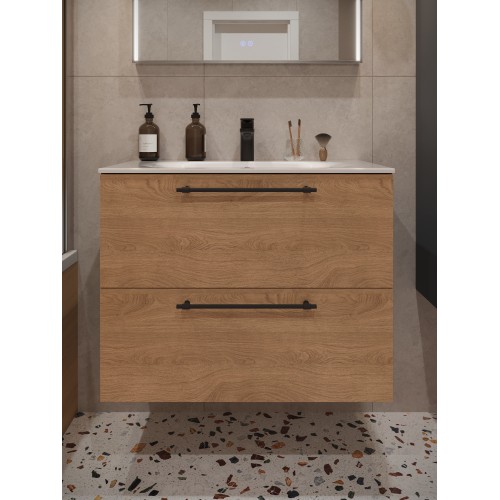 Тумба с раковиной для ванной MEBELVANN ВЕНТА 80см подвесная Шпон Дуб Европейский