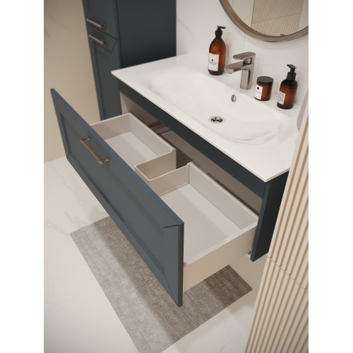 Тумба с раковиной для ванной MEBELVANN  ВИКТОРИЯ 100см подвесная серый шелк