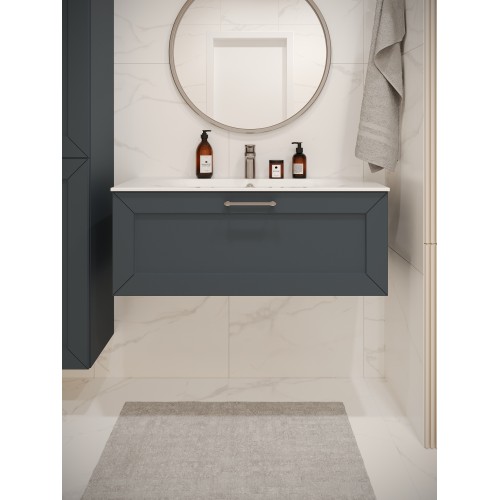 Тумба с раковиной для ванной MEBELVANN  ВИКТОРИЯ 100см подвесная серый шелк