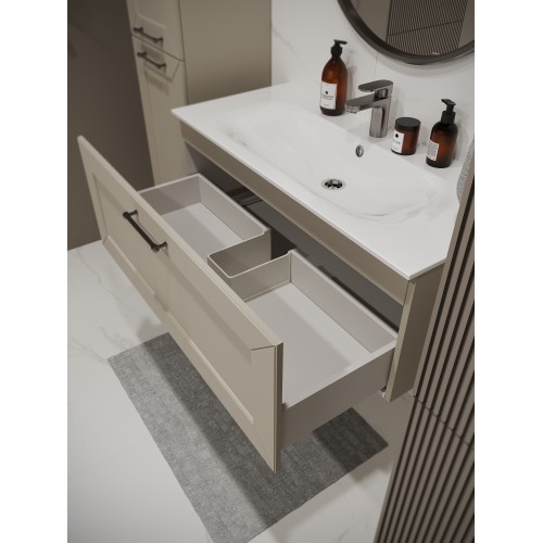 Тумба с раковиной для ванной MEBELVANN  ВИКТОРИЯ 100см подвесная айвори