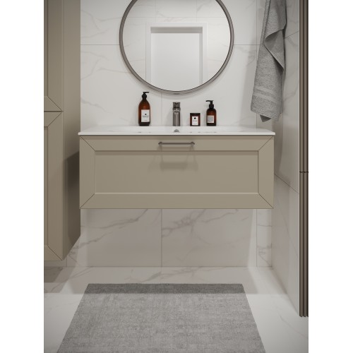 Тумба с раковиной для ванной MEBELVANN  ВИКТОРИЯ 100см подвесная айвори