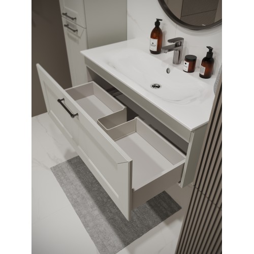 Тумба с раковиной для ванной MEBELVANN  ВИКТОРИЯ 100см подвесная белая