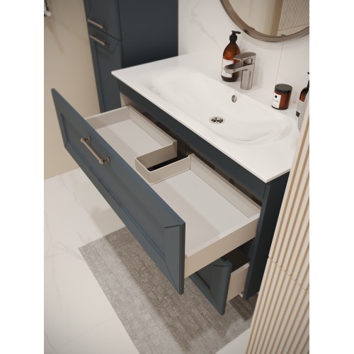 Тумба с раковиной для ванной MEBELVANN  ВИКТОРИЯ 100см подвесная серый шелк